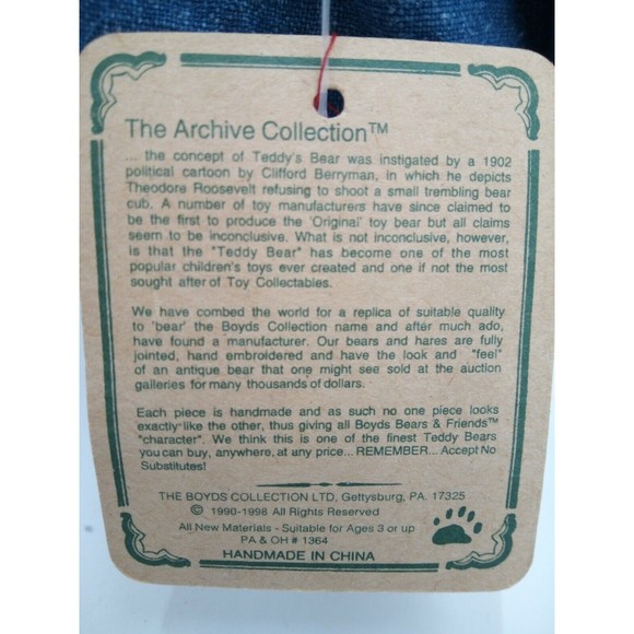 Boyds Bears Friends 15th Anniversary 1998 Investment Collectibles Archive Bear - Picture 6 of 12